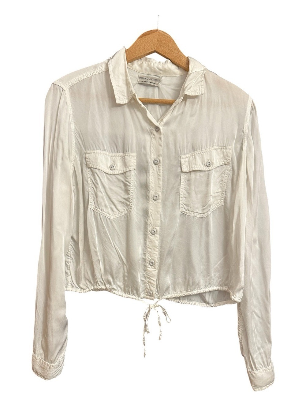 Urban Outfitters White Button-Down Drawstring Hem Shirt - Picture 4 of 8